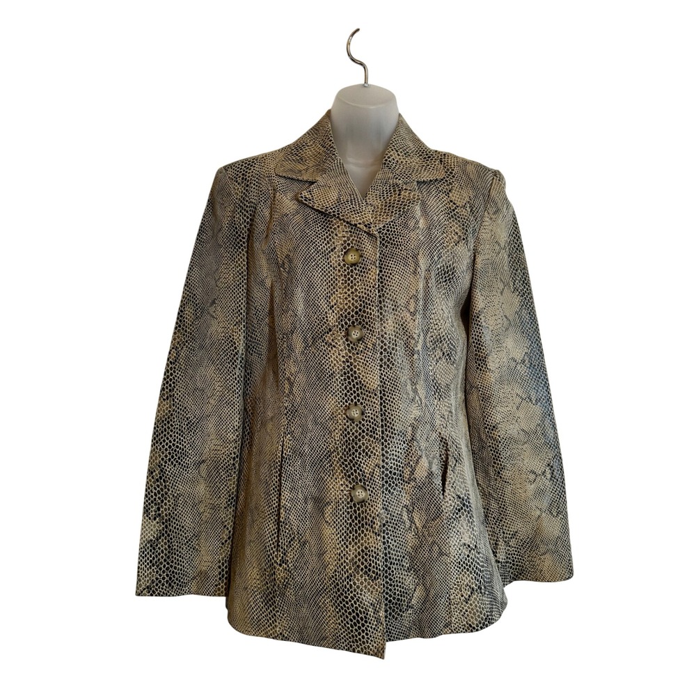 Liz Claiborne Genuine Leather Snakeskin Print Blazer Jacket Neutral Small
